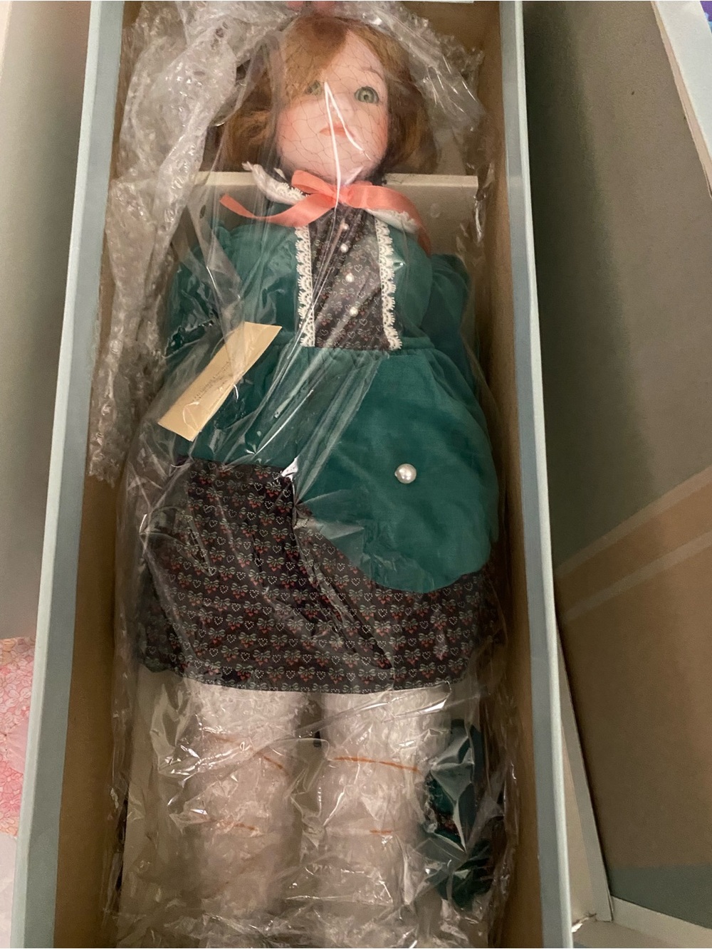 Porcelain Doll in Teal Dress - Kids Toys